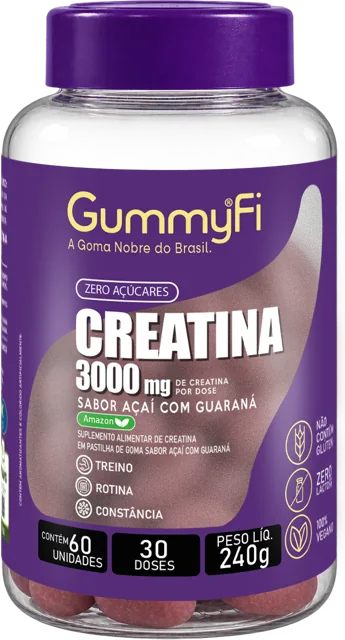 Pote de Creatina GummyFi 3000 mg sabor Açaí com Guaraná