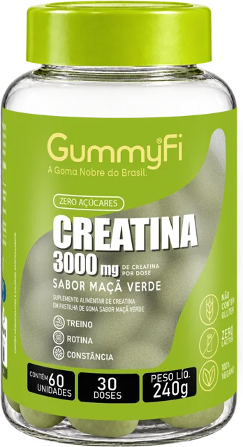 Pote de Creatina GummyFi 3000 mg sabor Maçã Verde