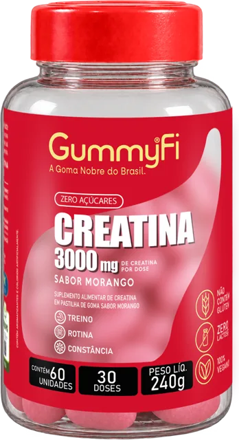 Pote de Creatina GummyFi 3000 mg sabor Morango